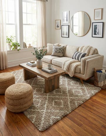 Light Brown Lattice Shag Square Rug