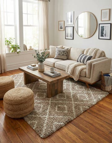 Light Brown Lattice Shag Square Rug