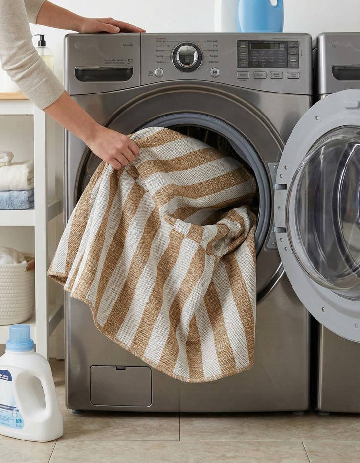 Detail image of 5' 3 x 5' 3  Washable Striped Indoor / Outdoor Square Rug