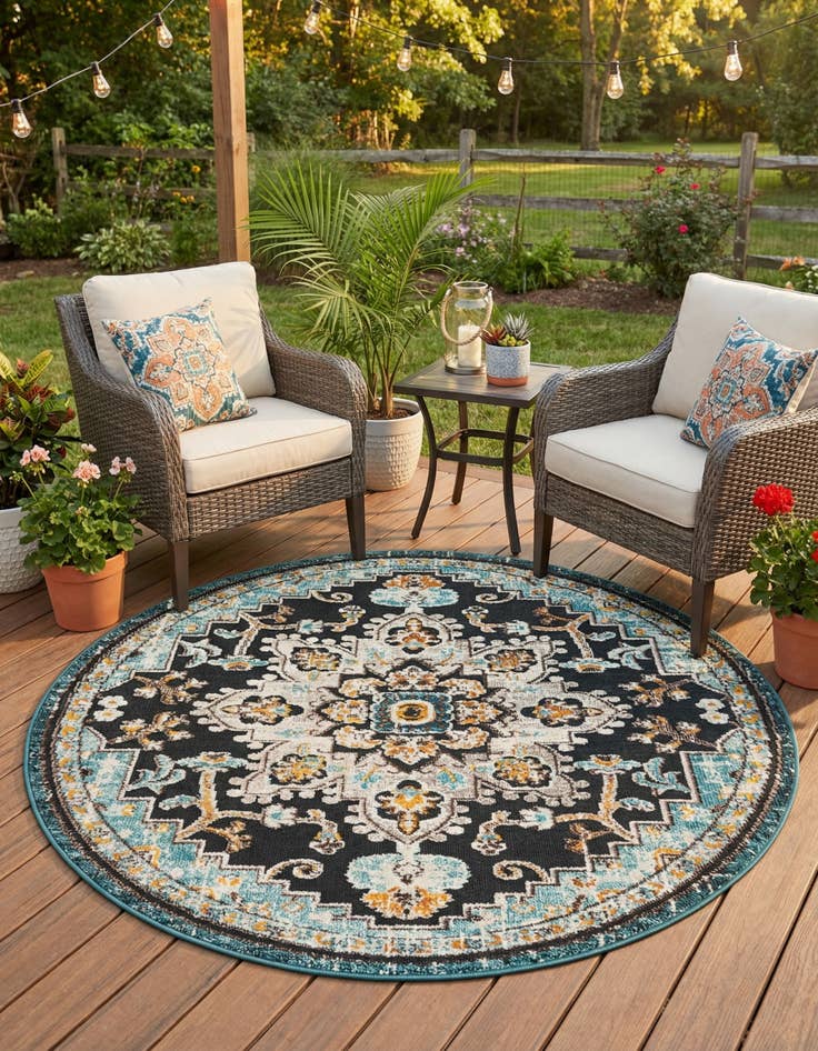 Detail image of 6' x 6' Easy-Clean Casablanca Indoor / Outdoor Round Rug