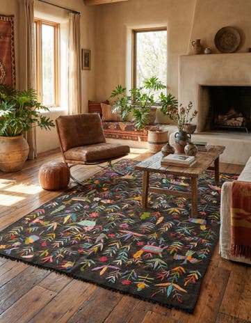 4' 7 x 6' 4 Hand Woven Kilim Suzani Wool Rug