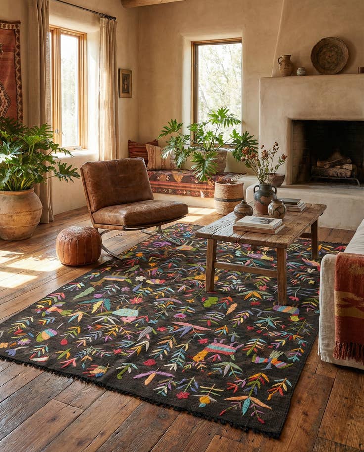 Detail image of 4' 7 x 6' 4 Hand Woven Kilim Suzani Wool Rug