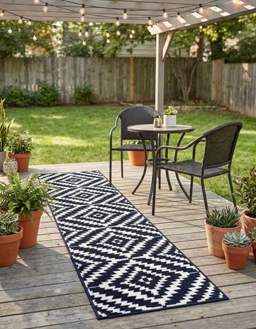 Navy Blue Easy-Clean Sabrina Soto Indoor / Outdoor Runner Rug