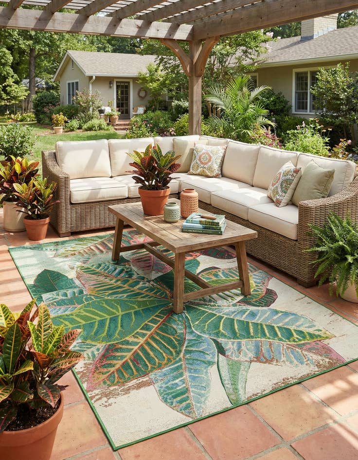 Detail image of 5' 3 x 8'  Washable Botanical Indoor / Outdoor Rug