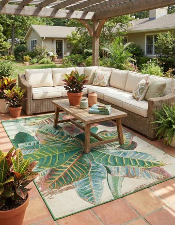 5' 3 x 8' Easy-Clean Botanical Indoor / Outdoor Rug