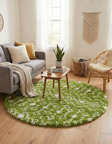 Green Moroccan Trellis Shag Round Rug