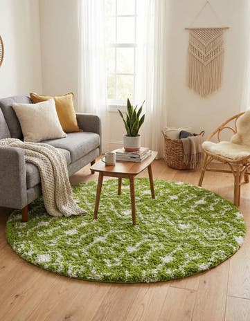 Green Moroccan Trellis Shag Round Rug