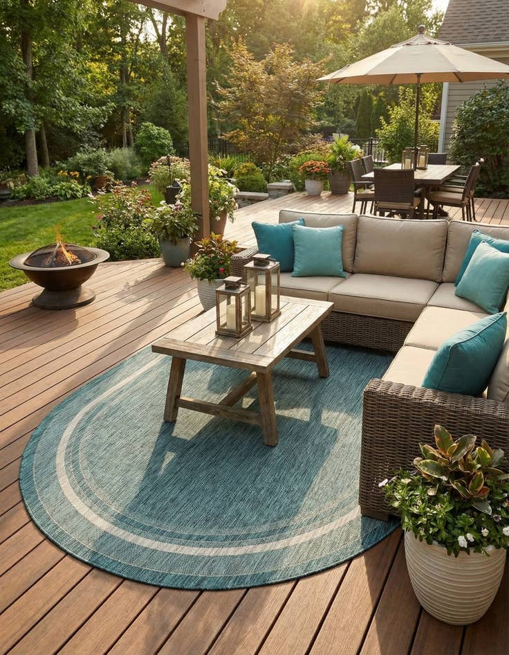 Detail image of  7' 10 x 10'  Washable Border Indoor / Outdoor Oval Rug