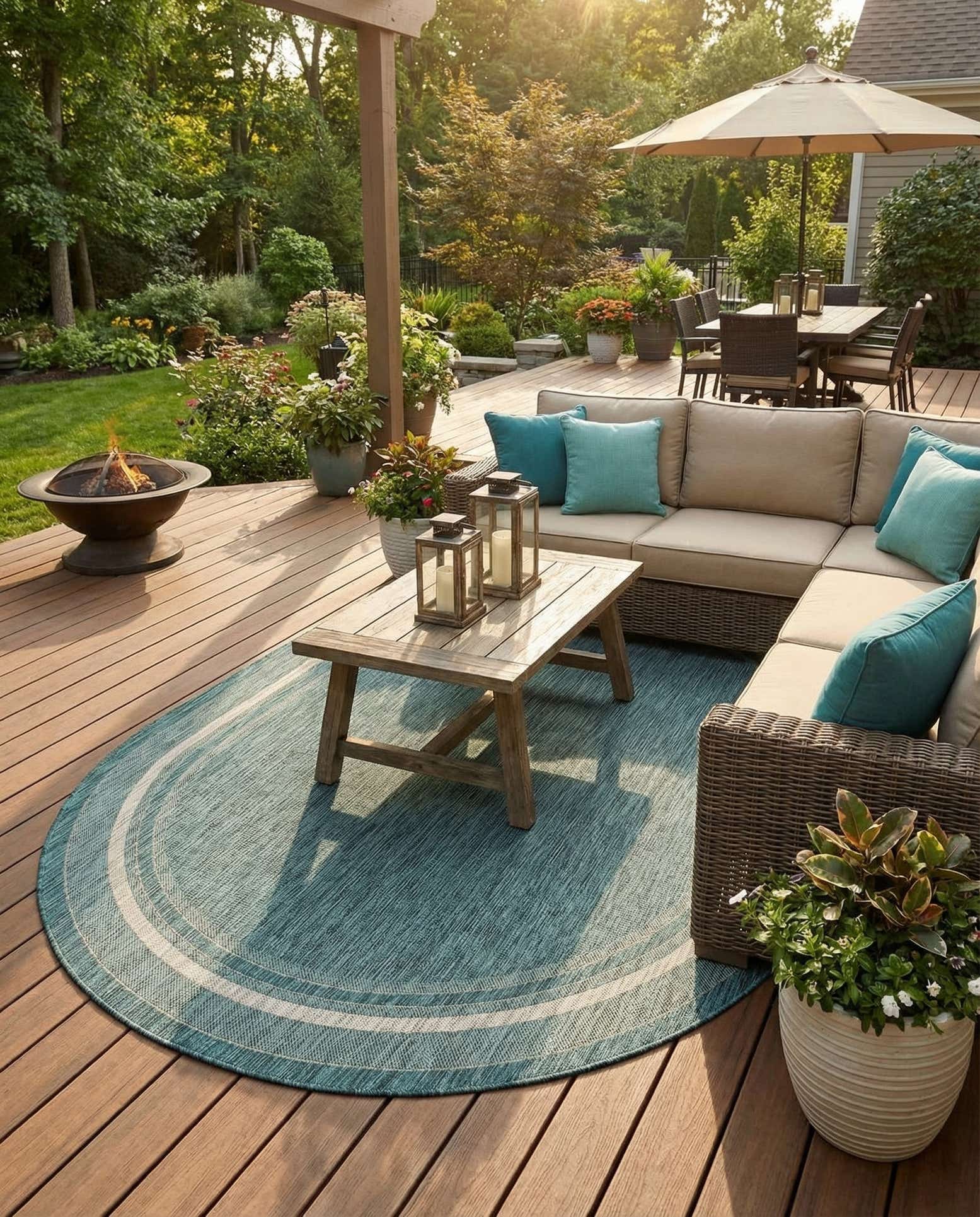 7' 10 x 10' Easy-Clean Border Indoor / Outdoor Oval Rug
