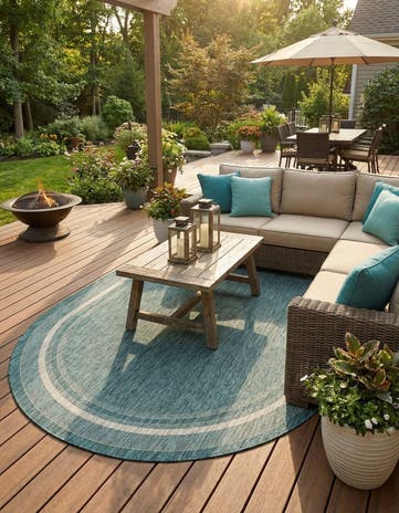 7' 10 x 10' Easy-Clean Border Indoor / Outdoor Oval Rug