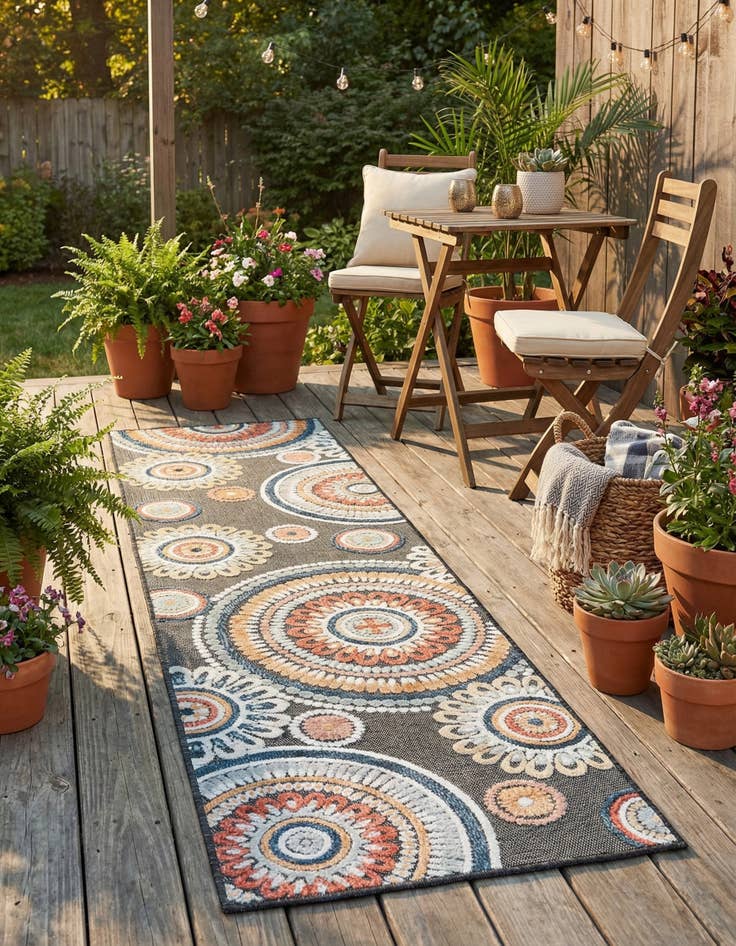 Detail image of 2' 2 x 8' Easy-Clean Botanical Indoor / Outdoor Runner Rug