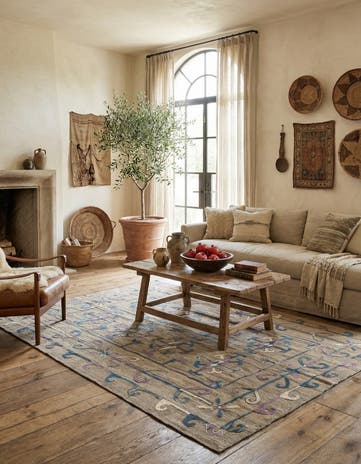 5' 7 x 7' 1 Hand Woven Kilim Suzani Wool Rug