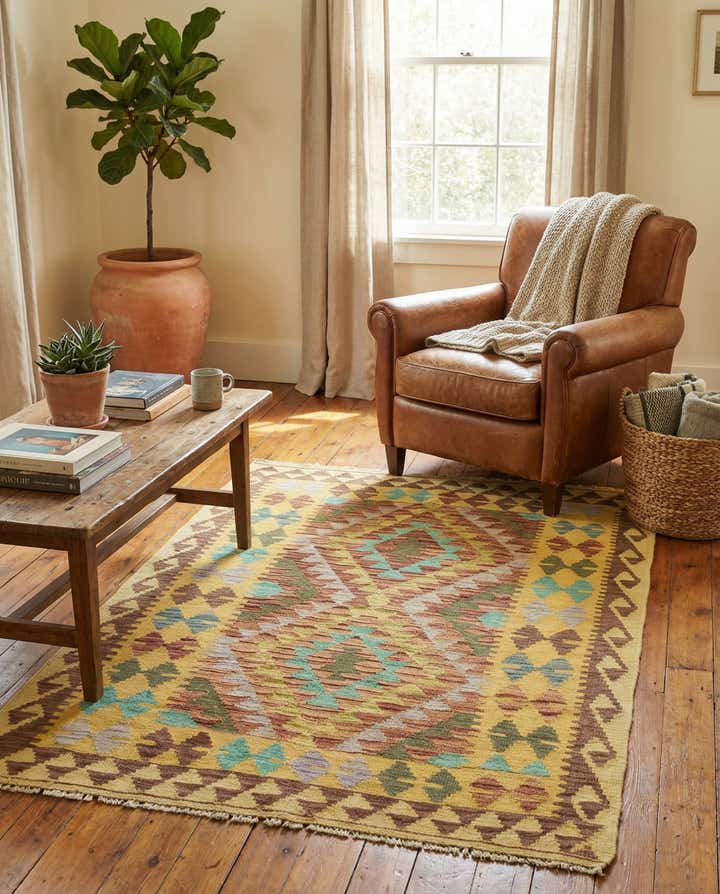 3' 3 x 5' Hand Woven Kilim Maymana Wool Rug