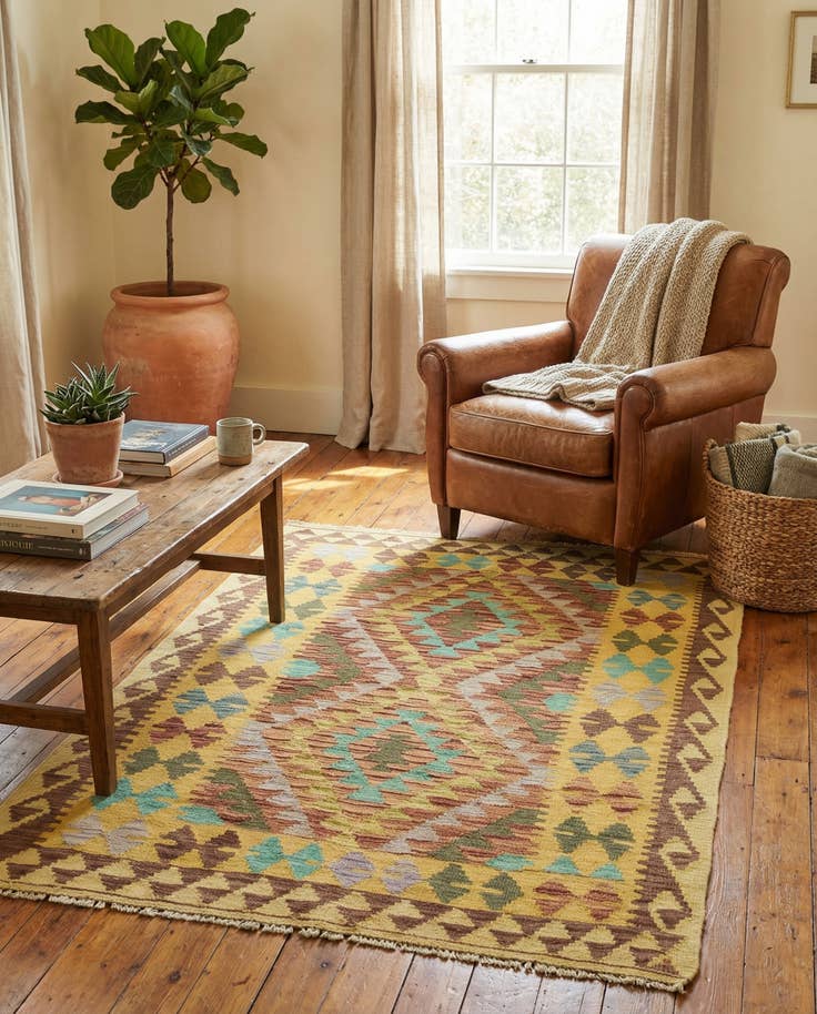 Detail image of 3' 3 x 5' Hand Woven Kilim Maymana Wool Rug