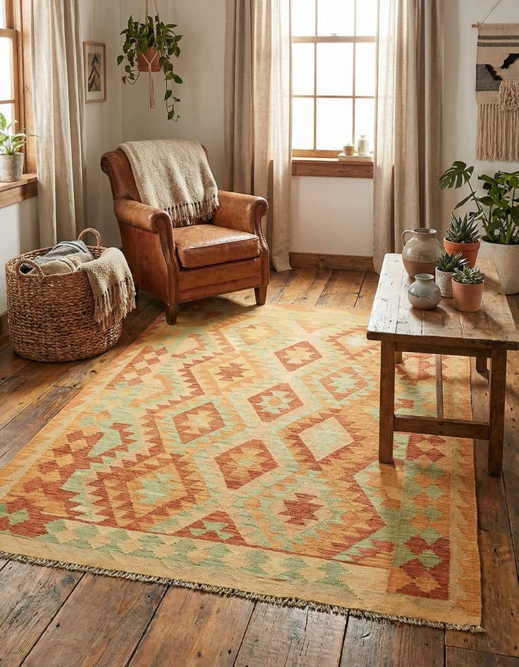 Detail image of 5' x 6' 6  Hand Woven Kilim Waziri Wool Rug