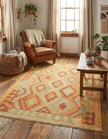 5' x 6' 6 Hand Woven Kilim Waziri Wool Rug