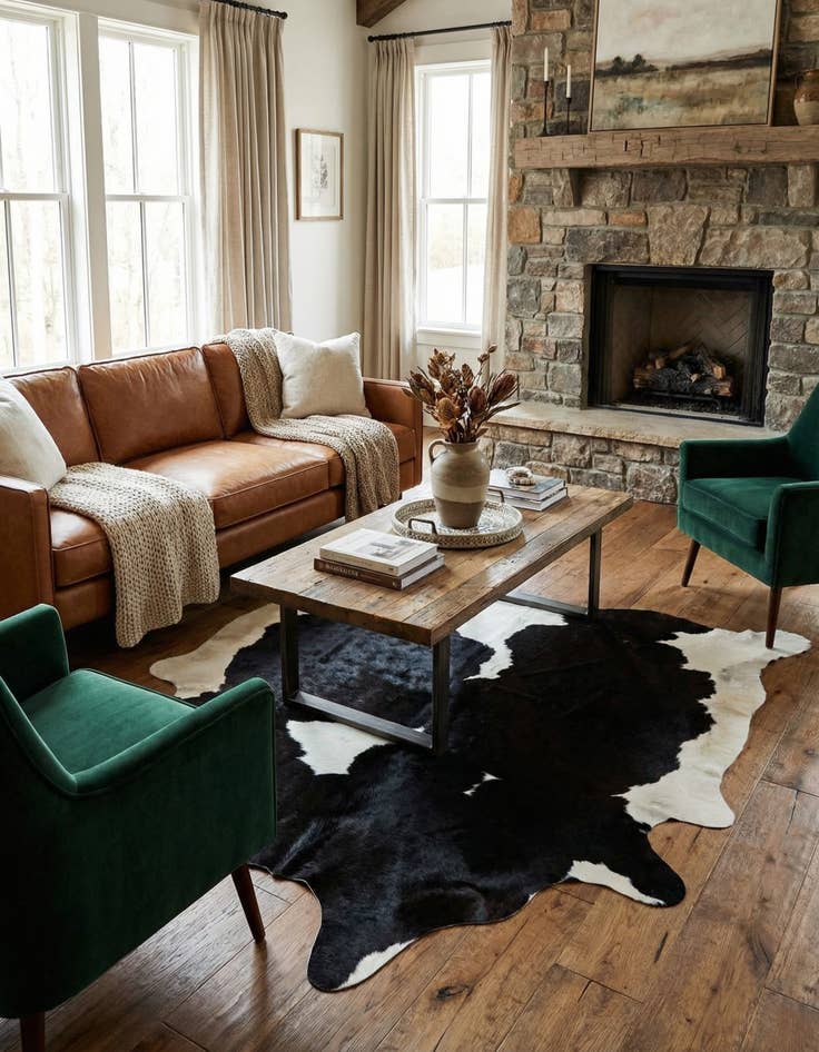 Detail image of 5' x 5' 9 Cowhide Leather Rug