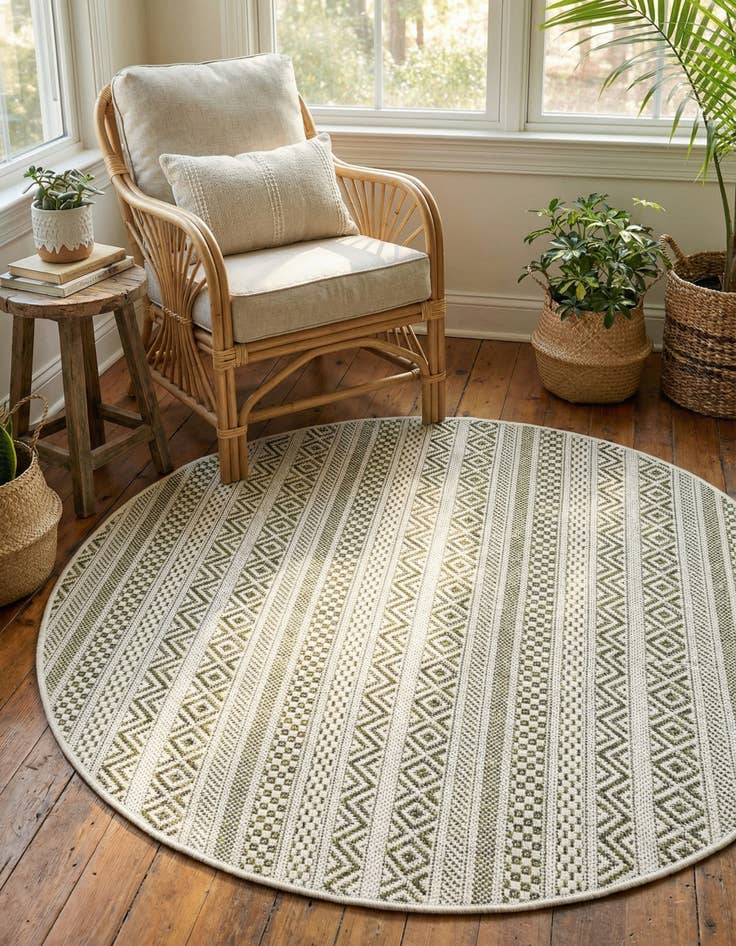 Detail image of 3' x 3'  Washable Striped Indoor / Outdoor Round Rug