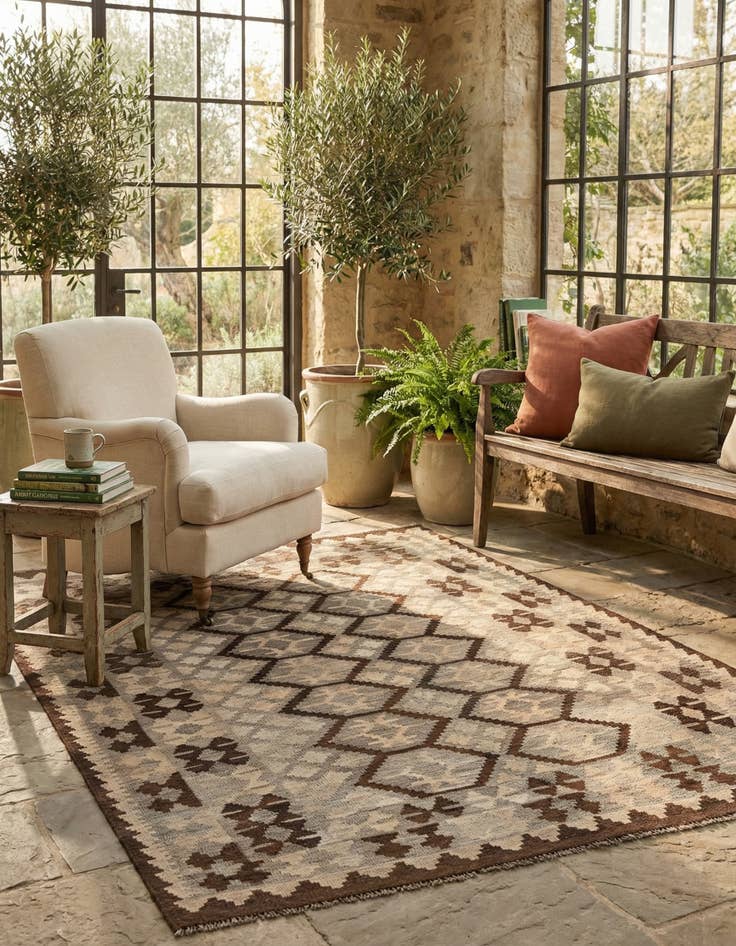 Detail image of 5' 1 x 6' 7 Hand Woven Kilim Maymana Wool Rug