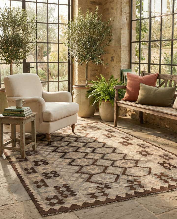 5' 1 x 6' 7 Hand Woven Kilim Maymana Wool Rug