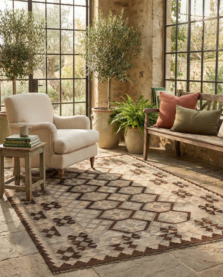 Detail image of 5' 1 x 6' 7 Hand Woven Kilim Maymana Wool Rug
