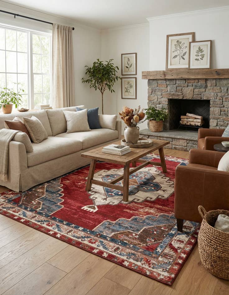 Detail image of 7' 10 x 10'  Washable Traditional Indoor / Outdoor Rug