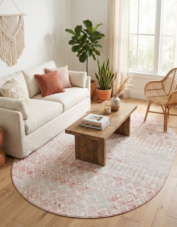 Dusty Rose Bohemian Trellis Oval Rug