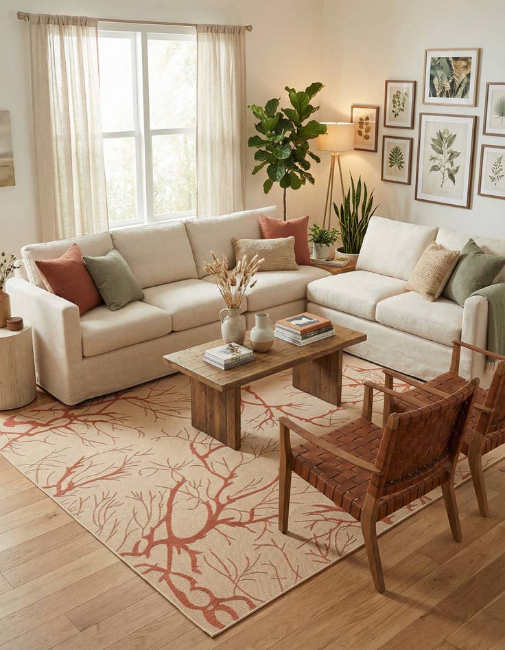 Detail image of 9' x 12' Easy-Clean Botanical Indoor / Outdoor Rug