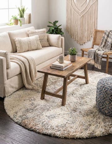 Khaki Soft Touch Shag Round Rug