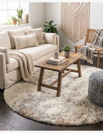 Khaki Soft Touch Shag Round Rug