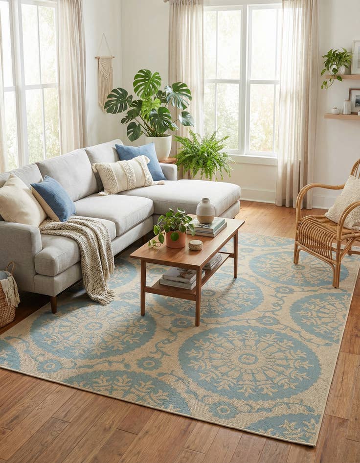 Detail image of 7' x 10'  Washable Botanical Indoor / Outdoor Rug