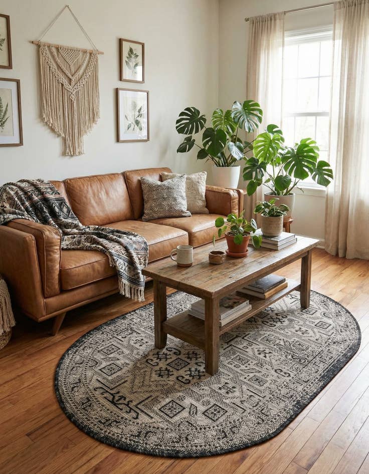 Detail image of 3' x 5' 3  Washable Aztec Indoor / Outdoor Oval Rug