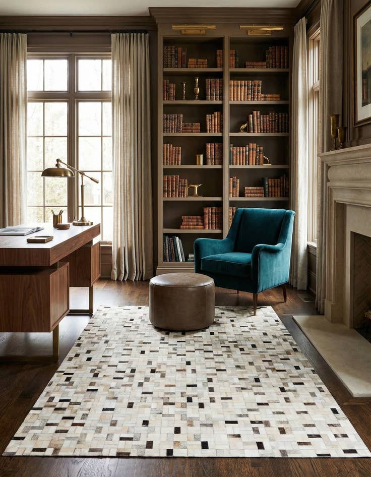 Detail image of 5' 3 x 7' 5 Cowhide Stocks Rug