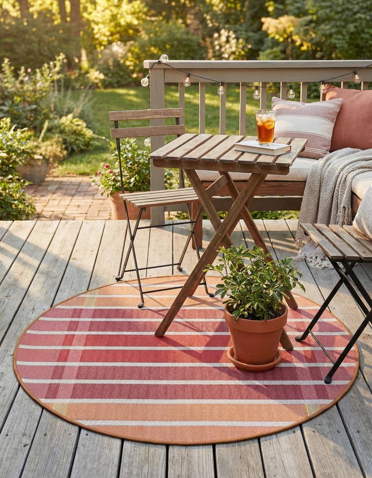 Detail image of  3' x 3'  Washable Ribbon Indoor / Outdoor Round Rug