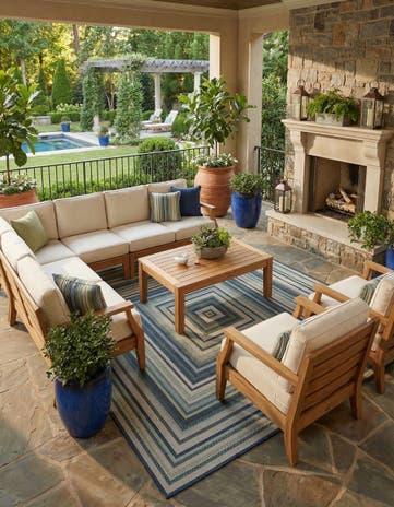 Blue Easy-Clean Baja Indoor / Outdoor Square Rug