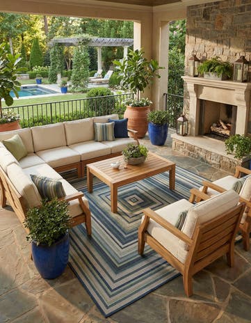 Blue Easy-Clean Baja Indoor / Outdoor Square Rug