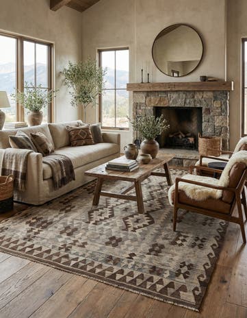 6' 5 x 9' 7 Hand Woven Kilim Maymana Wool Rug