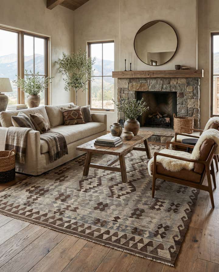 6' 5 x 9' 7 Hand Woven Kilim Maymana Wool Rug