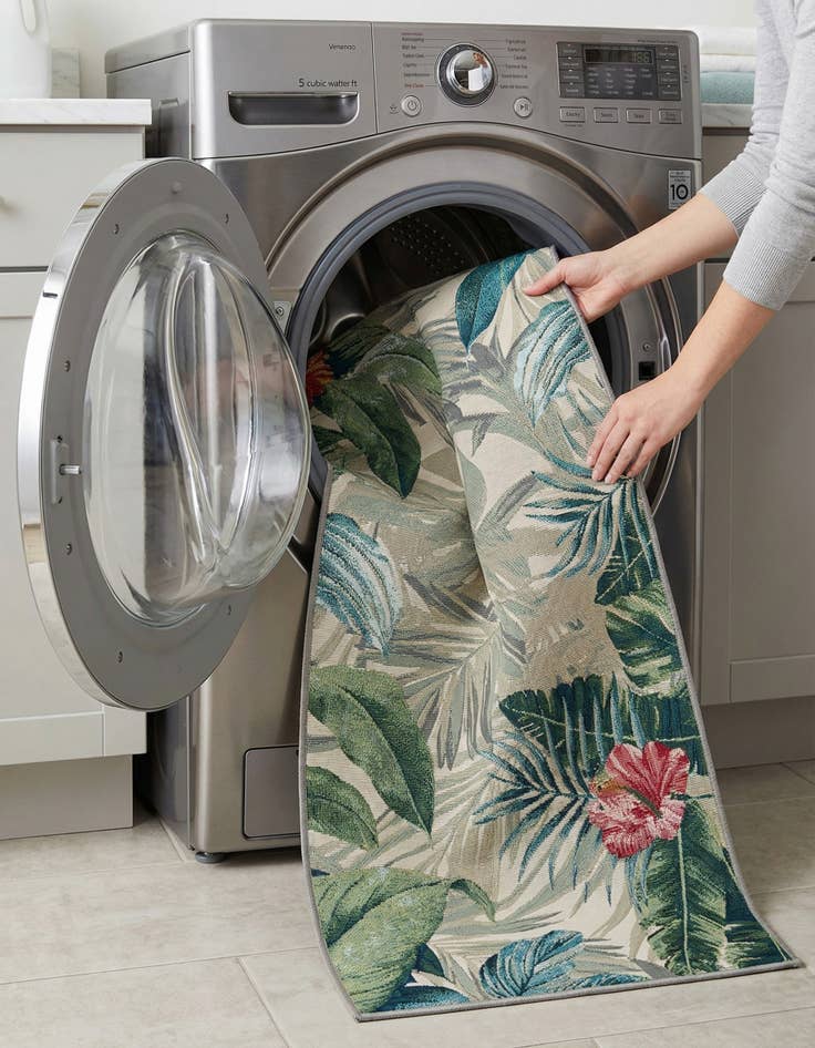 Detail image of 2' 7 x 7'  Washable Botanical Indoor / Outdoor Runner Rug