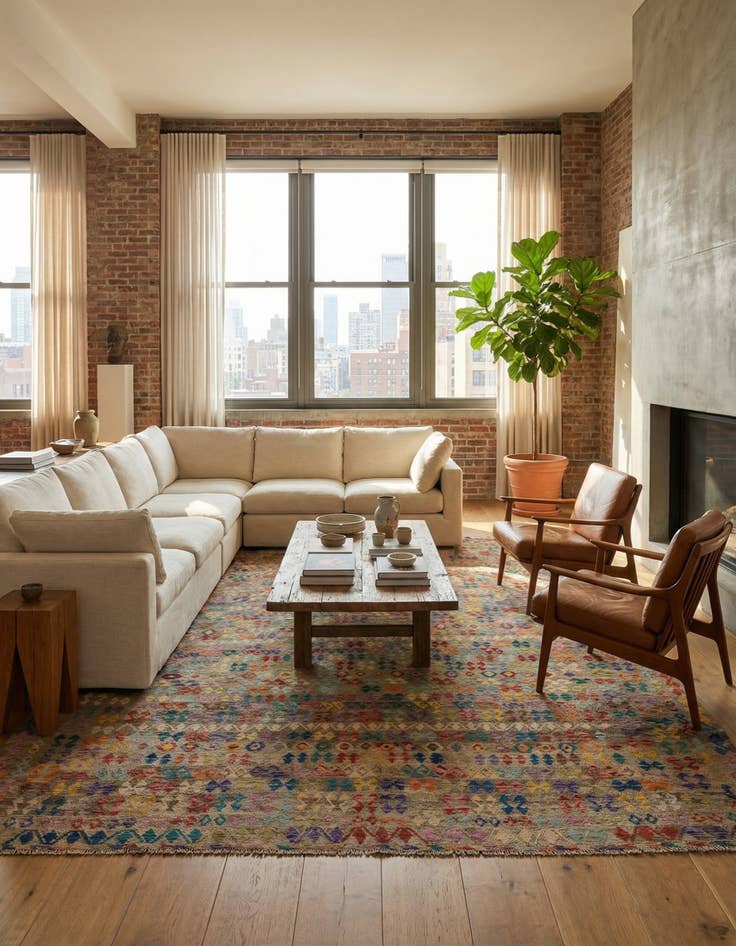 Detail image of 10' 4 x 13' 2  Hand Woven Kilim Modern Wool Rug