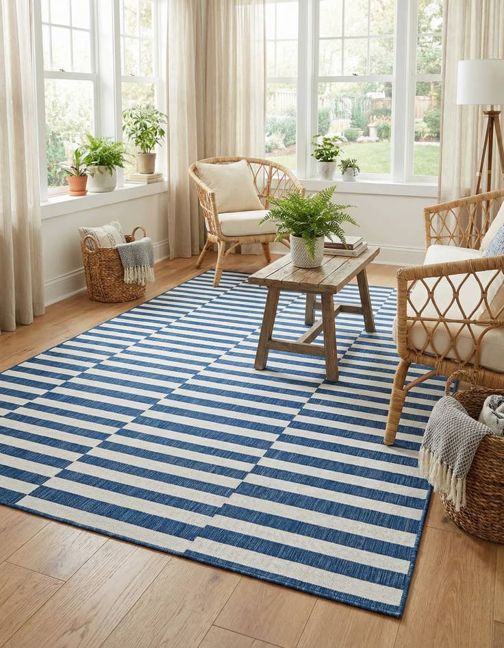 Detail image of 6' x 9'  Washable Striped Indoor / Outdoor Rug