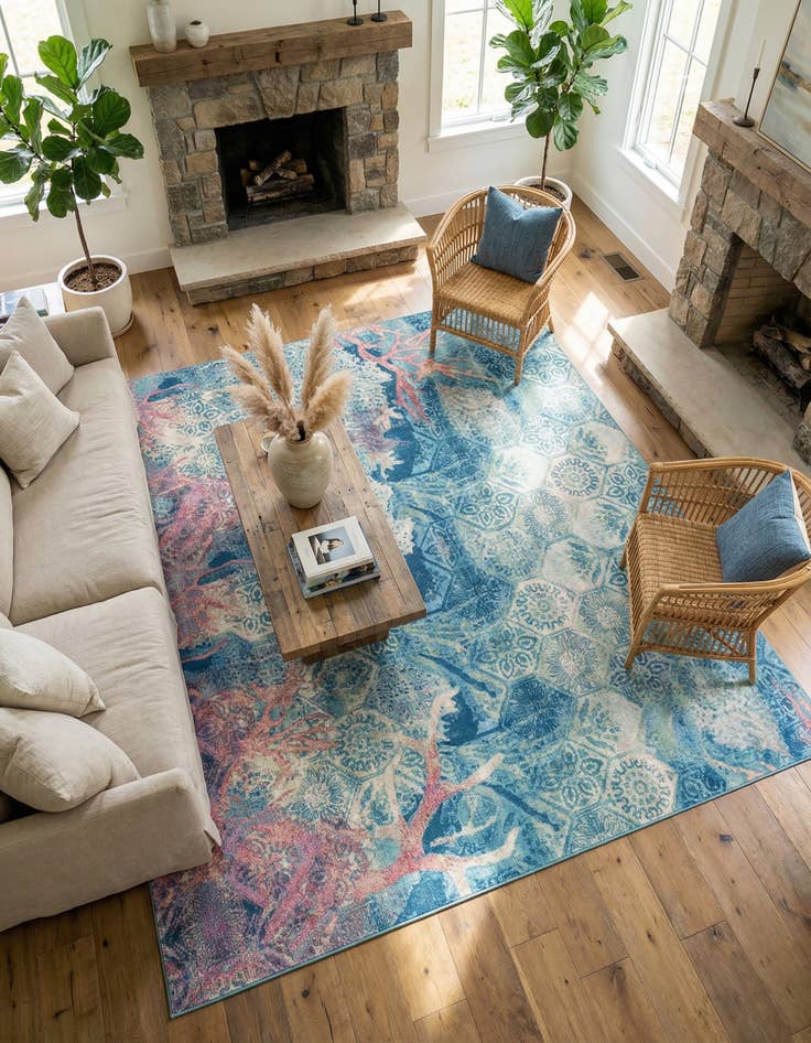 Detail image of  12' x 12'  Washable Coastal Indoor / Outdoor Square Rug