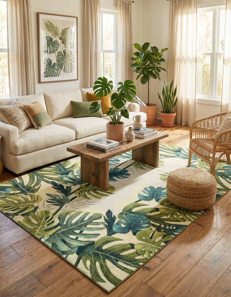 Detail image of  10' x 14' 2  Washable Botanical Indoor / Outdoor Rug