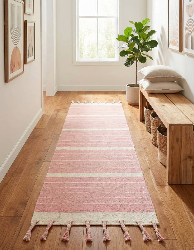 Detail image of 2' 7 x 12'  Hand Woven Chindi Cotton Runner Rug