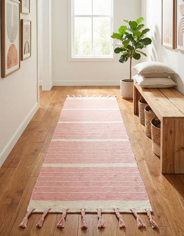 Pink and White Hand Woven Chindi Cotton Runner Rug