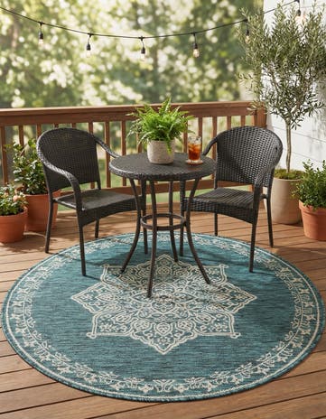 4' x 4' Easy-Clean Traditional Indoor / Outdoor Round Rug