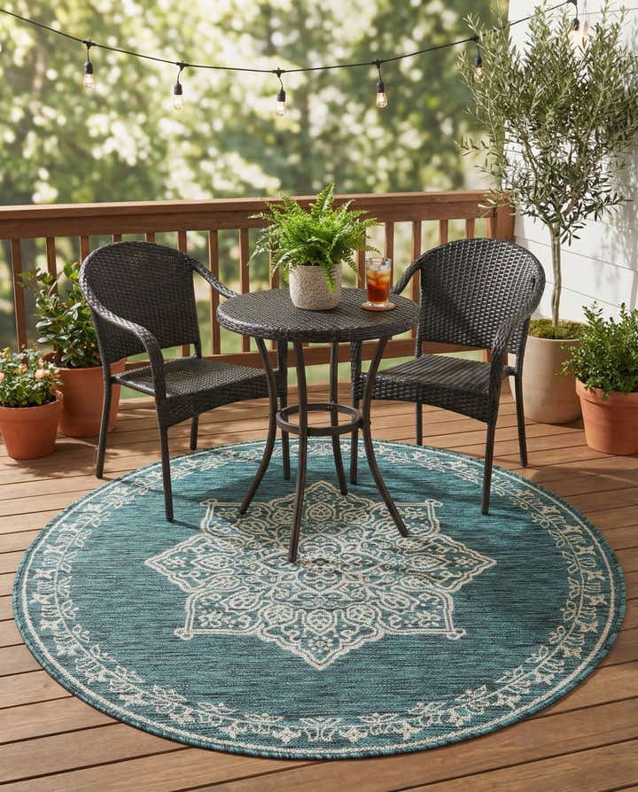 4' x 4' Easy-Clean Traditional Indoor / Outdoor Round Rug