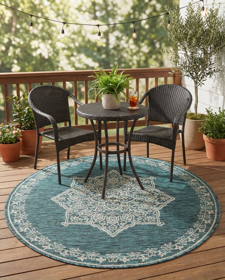 Detail image of 4' x 4' Easy-Clean Traditional Indoor / Outdoor Round Rug
