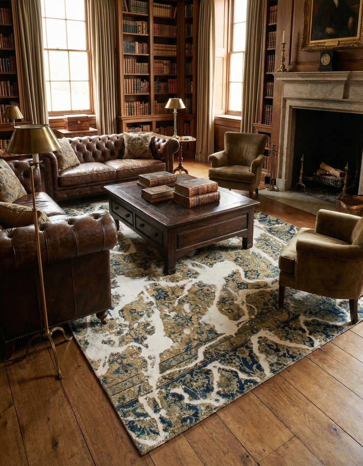 Detail image of  6' 6 x 7' 8  Hand Knotted Ultra Vintage Persian Wool Square Rug