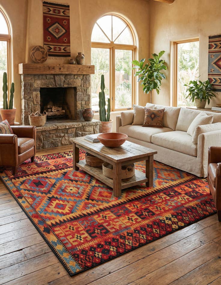 Detail image of 10' x 10' Easy-Clean Tribal Indoor / Outdoor Square Rug